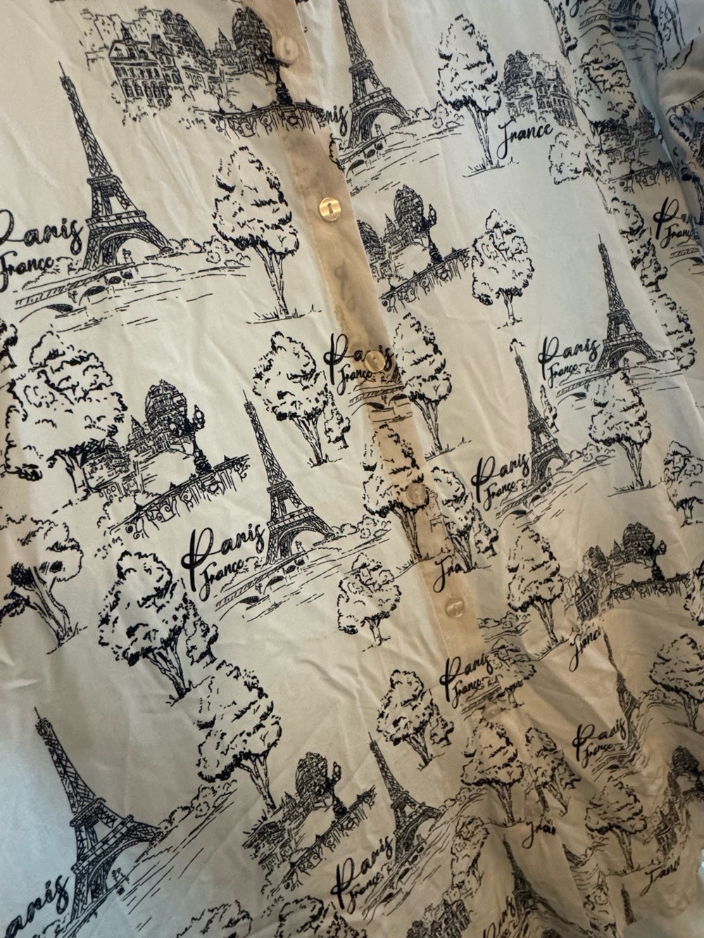Paris Eiffel Tower Print Button-Up Blouse